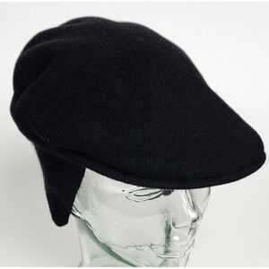 Vintage Kangol 100% Wool Cap 502 Earflap Winter Hat Black‎ UK Old Money